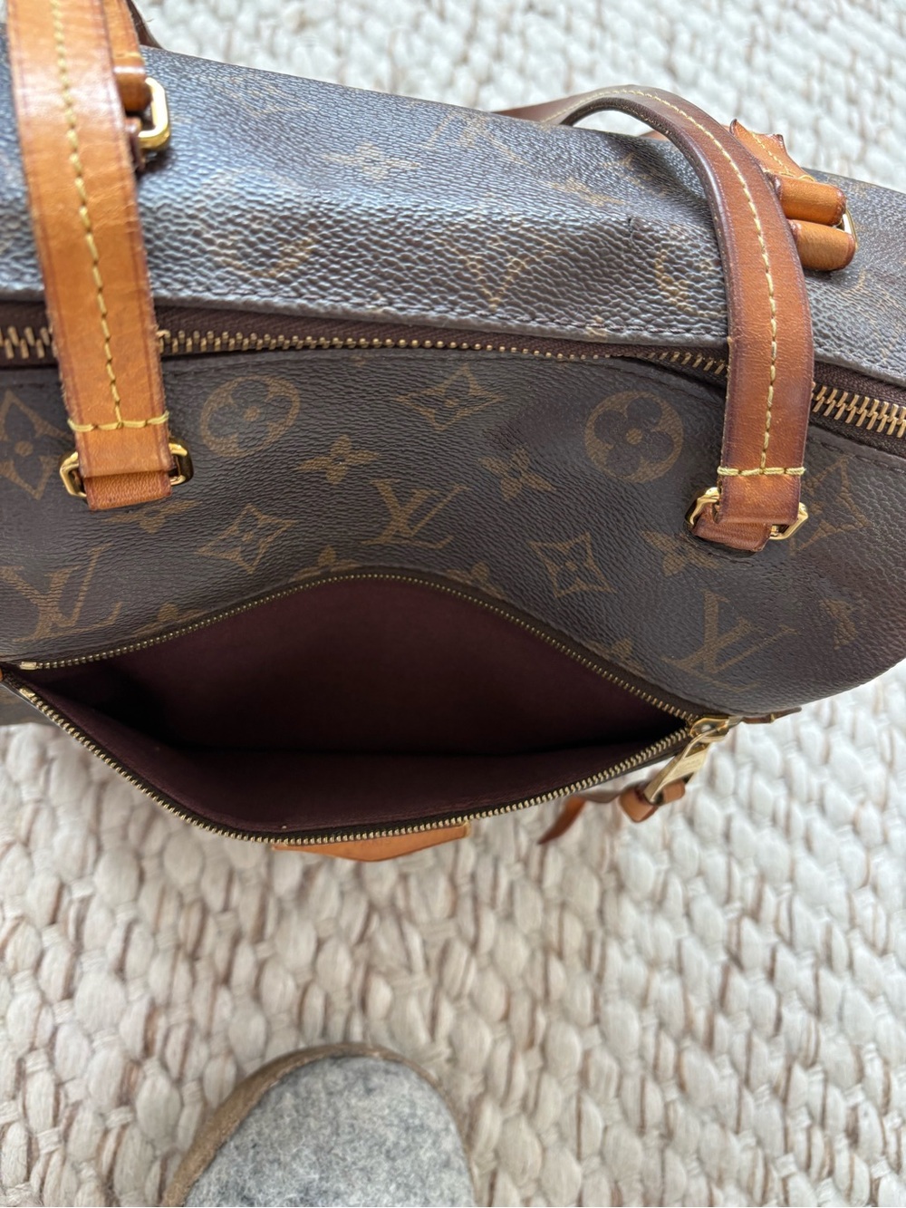 Louis Vuitton Brown Monogram Canvas Tote with Tan Leather Trim - Picture 12 of 14